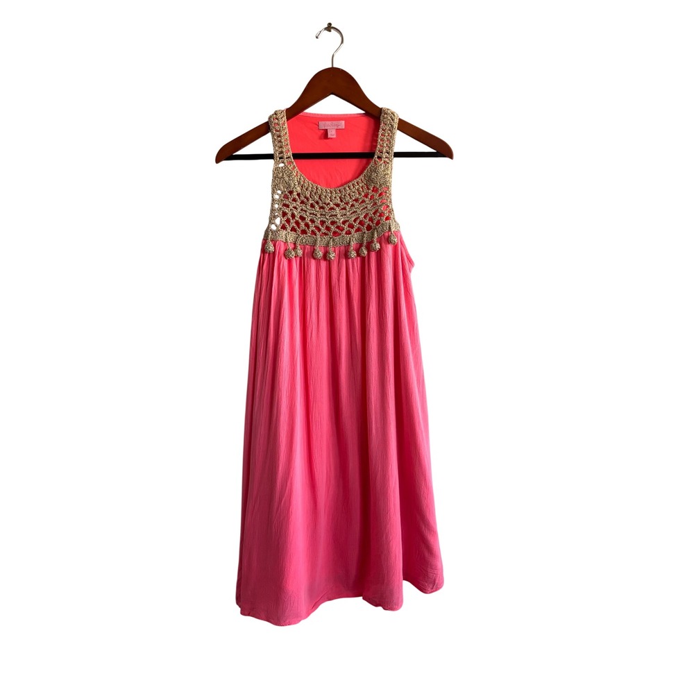 Lilly Pulitzer Coral Crochet Trim Tank Dress Size S Made in India Beach Resort